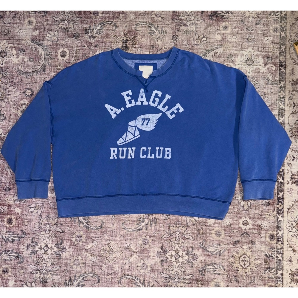 American Eagle Oversized Super Soft Sweatshirt‎ Blue Notch Neck XXL Pullover